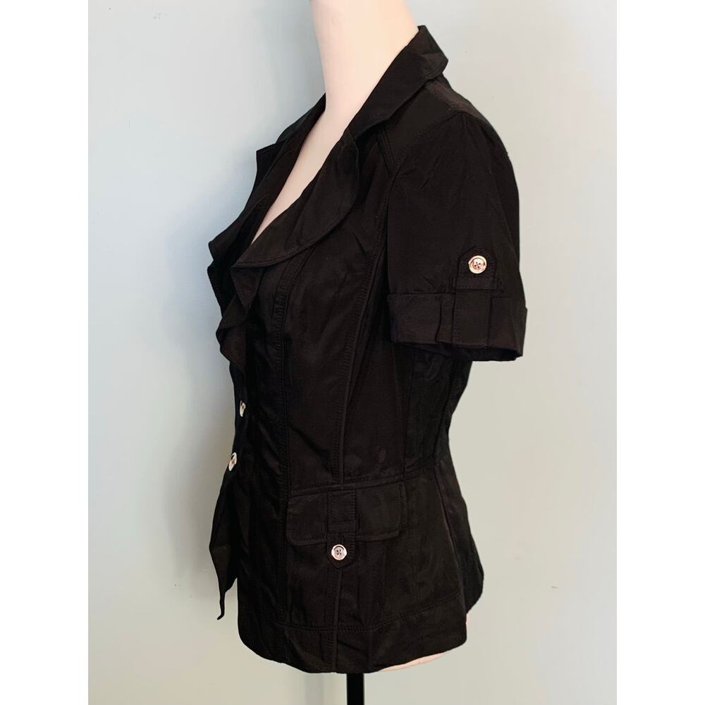 WHBM Black Ruffle Lapel Short Sleeve Blazer Size 4 - Picture 2 of 7